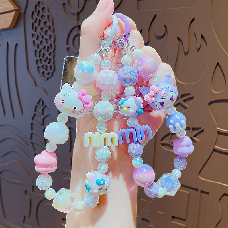Creative Sanrio beaded mobile phone chain keychain female cute couple bag key chain doll small pendant wholesale