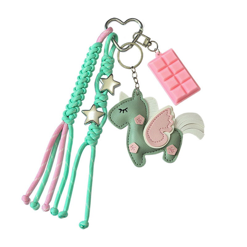 New PU Unicorn Bag Leather Pendant Double Sided Multilayer Unicorn Pegasus Luggage Keychain Charm Accessories