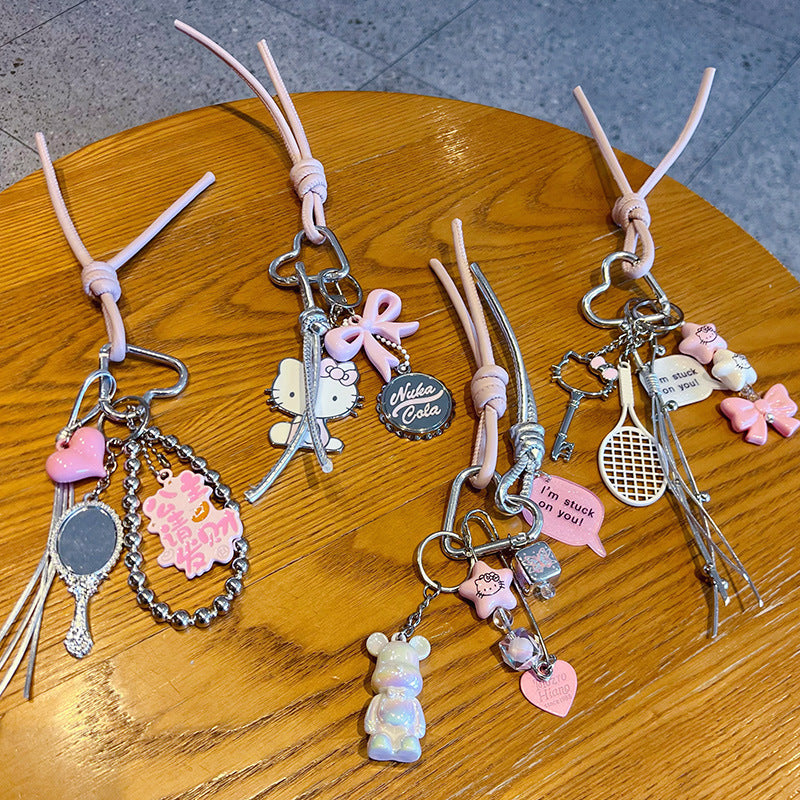 DIY pink alloy KT beaded bracelet keychain pendant accessories female couple miu tie bag keychain pendant