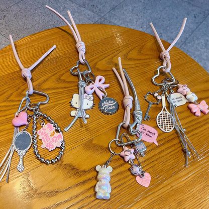 DIY pink alloy KT beaded bracelet keychain pendant accessories female couple miu tie bag keychain pendant