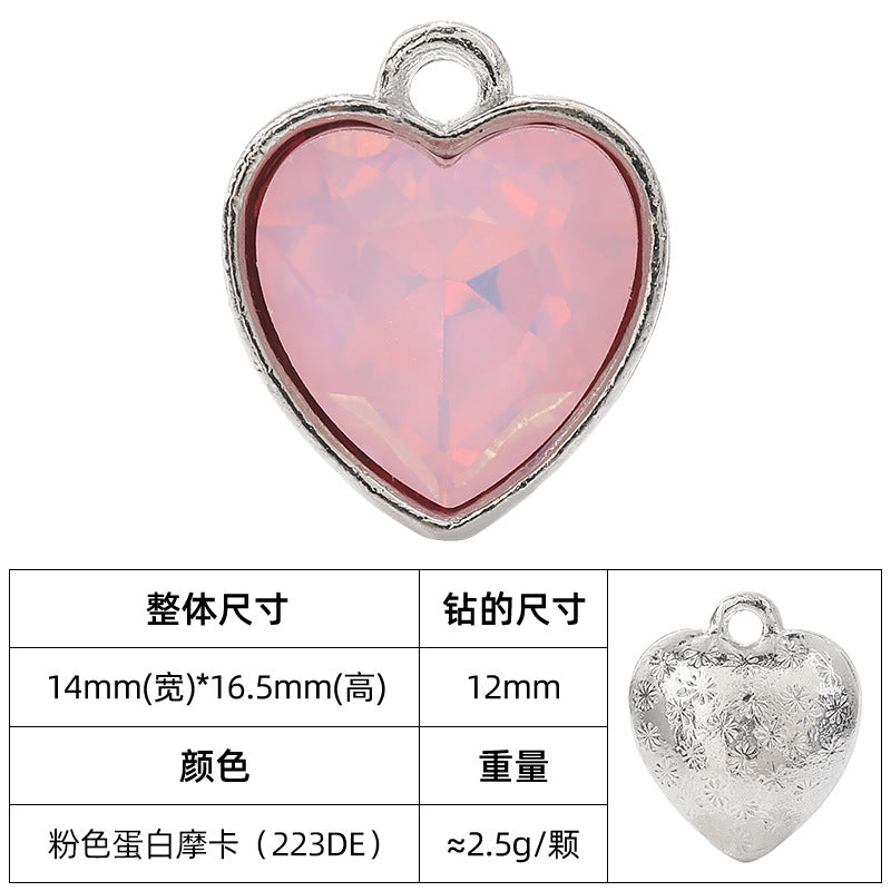 Heart-inlaid 12MM peach heart single crystal pendant bracelet, headpiece, flower tray material, DIY accessory pendant