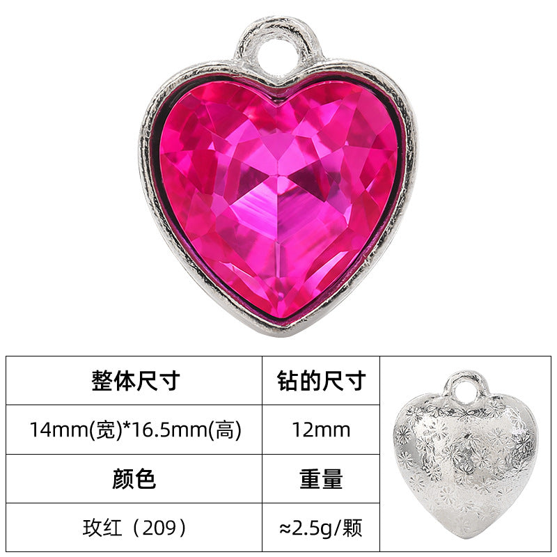 Heart-inlaid 12MM peach heart single crystal pendant bracelet, headpiece, flower tray material, DIY accessory pendant