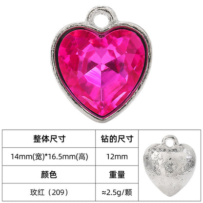 Heart-inlaid 12MM peach heart single crystal pendant bracelet, headpiece, flower tray material, DIY accessory pendant