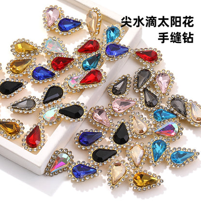 Colorful pointed waterdrop sunflower edged flower plate diamonds double-layer hand-sewn glass diamonds - clothing, hair accessories, DIY accessories