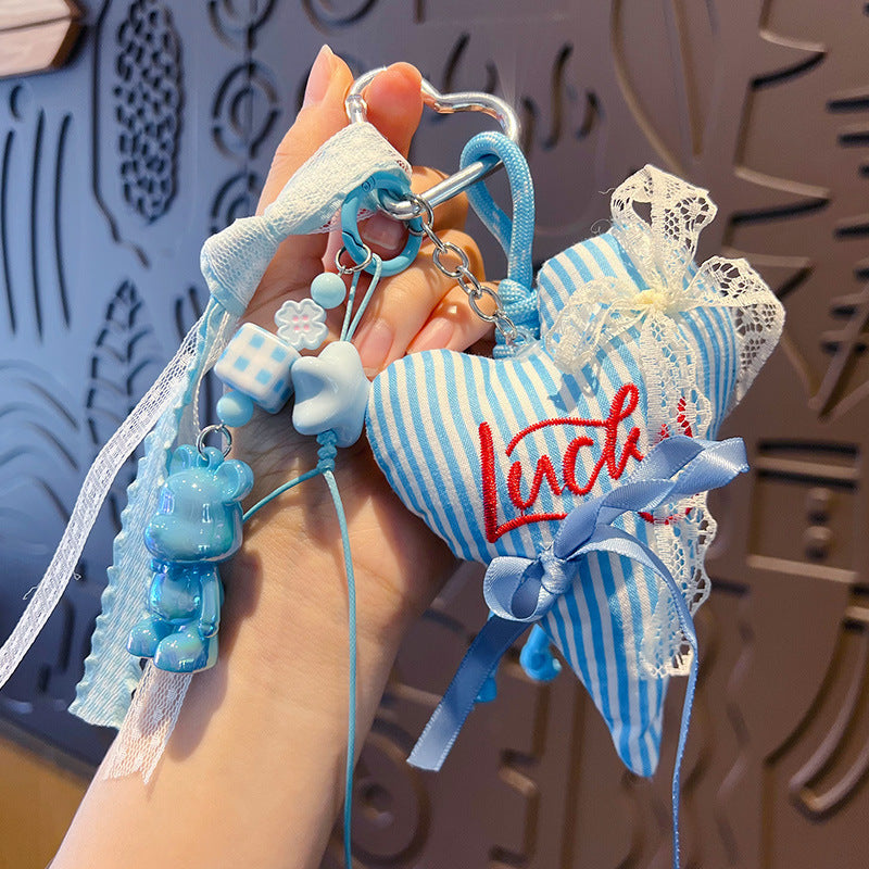 Creative handmade DIY love bear keychain school bag pendant miu is a car keychain bag bag doll pendant