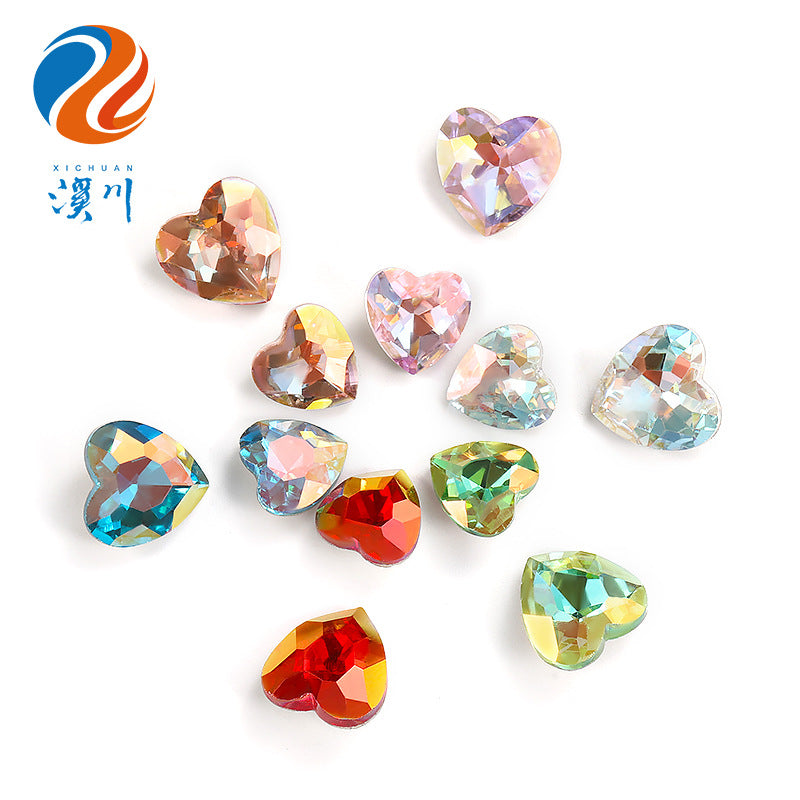 Xichuan heart-shaped light color LA series peach heart pointed bottom glass rhinestone DIY phone case accessories pointed bottom diamond sticker