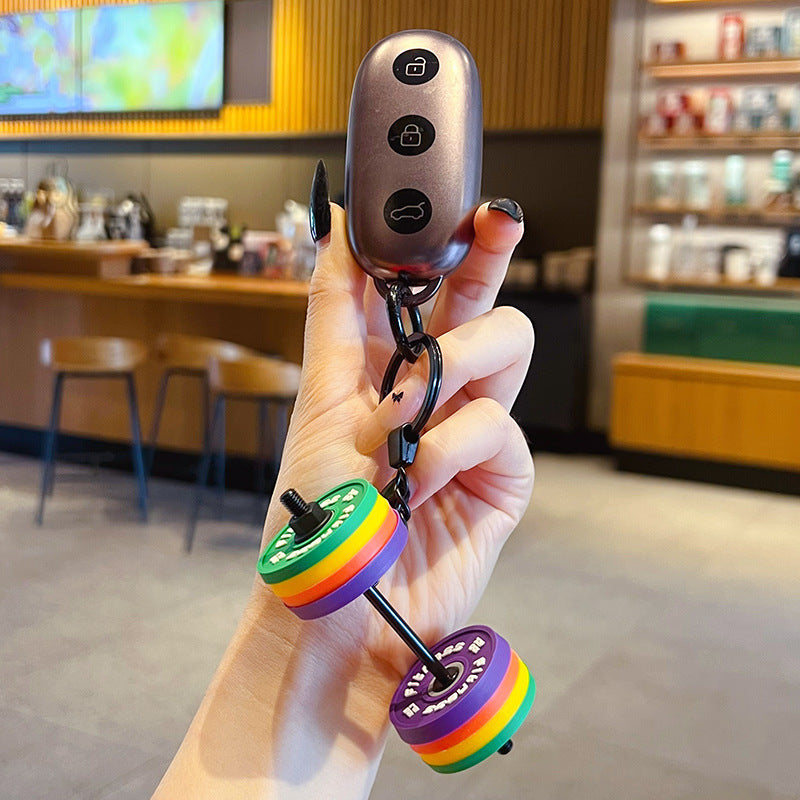 Creative Mini Gym Barbell Keychain Pendant Couple Sports Model Car Bag Keychain Pendant Gift