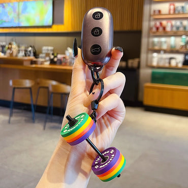 Creative Mini Gym Barbell Keychain Pendant Couple Sports Model Car Bag Keychain Pendant Gift