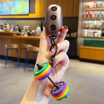 Creative Mini Gym Barbell Keychain Pendant Couple Sports Model Car Bag Keychain Pendant Gift