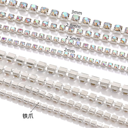 Hot Selling Multicolor White K Claw Chain 2 2.5 2.8 3mm Dense Crystal Glass Drill Claw Chain DIY Clothing Decorations