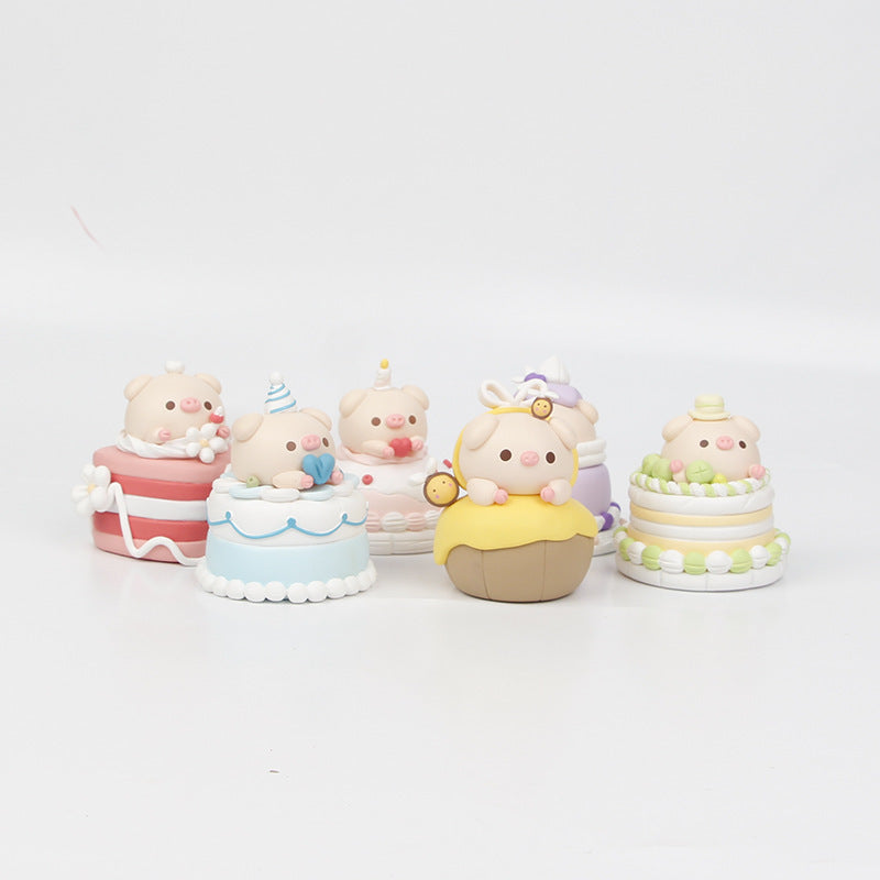 Mini cute cake piggy 10CM gacha blind box doll figure micro landscape doll scene toy ornaments