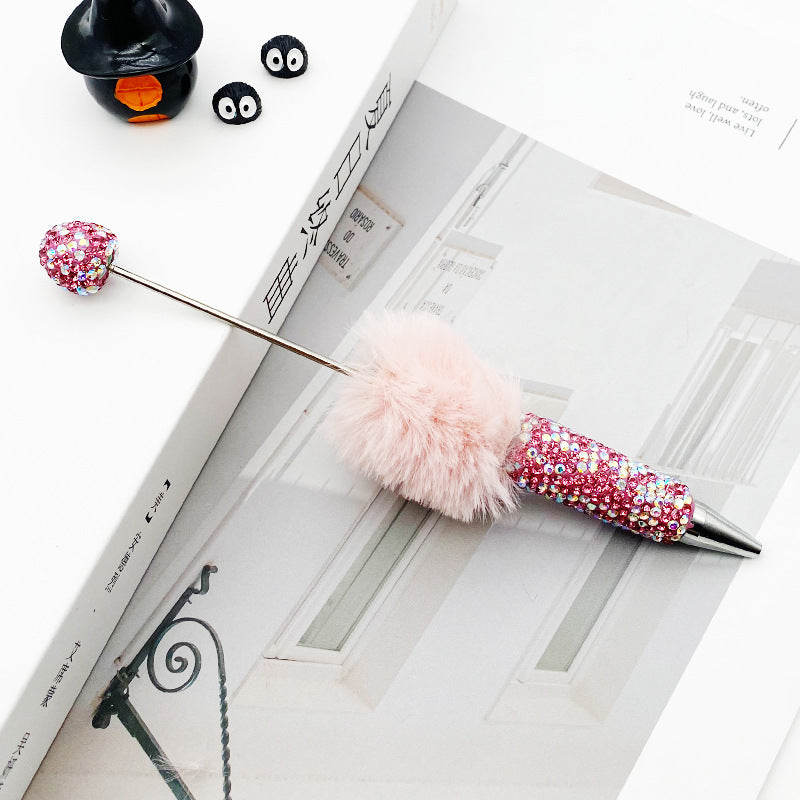 AB diamond ballpoint pen diy multi-color heavy work full diamond pen plush hairball beaded ballpoint pen spot wholesale