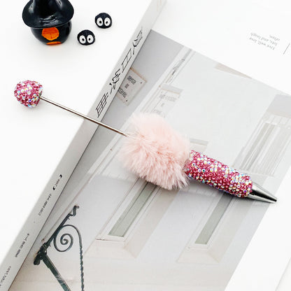 AB diamond ballpoint pen diy multi-color heavy work full diamond pen plush hairball beaded ballpoint pen spot wholesale