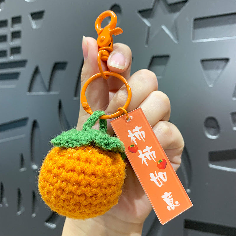 Creative plush weaving good things happen keychain small pendant cartoon crochet persimmon bag bag keychain small gifts