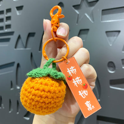 Creative plush weaving good things happen keychain small pendant cartoon crochet persimmon bag bag keychain small gifts