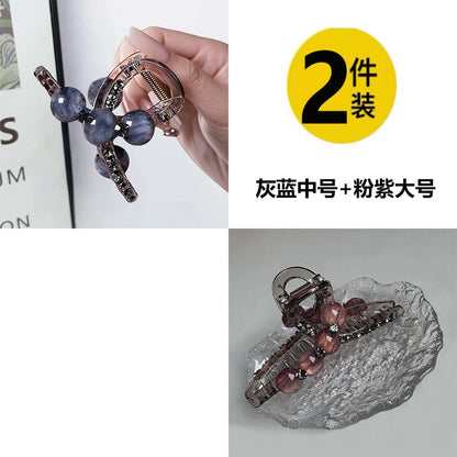 High-end look, small hair volume claw clip for women, 2026 new pearl rhinestone hair clip, back hair coil clip, shark clip headwear