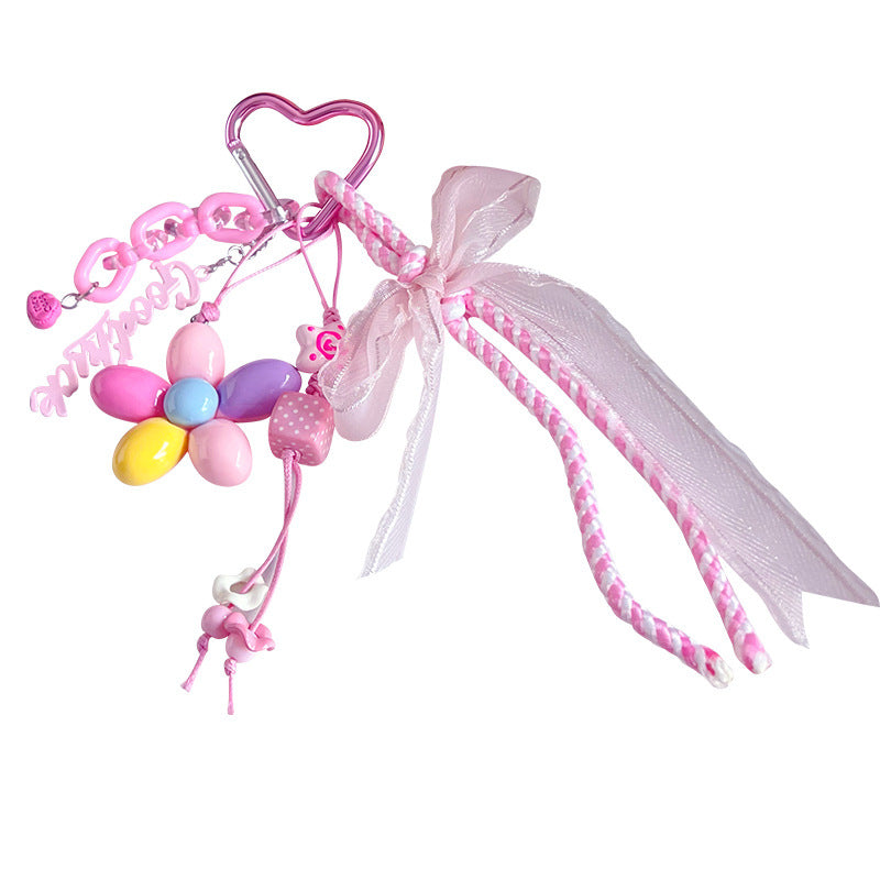 Handmade DIY pink bracelet keychain small pendant creative simple miu tie bag pendant beaded keychain accessories