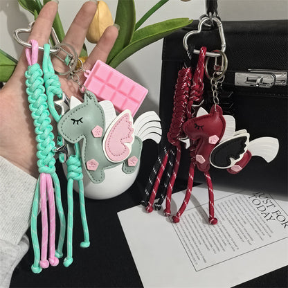 New PU Unicorn Bag Leather Pendant Double Sided Multilayer Unicorn Pegasus Luggage Keychain Charm Accessories