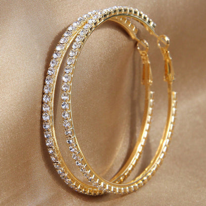 2-4-6-8-10cm oversized earrings exaggerated earrings european and american round rhinestone geometric hoop earrings for women cross-border