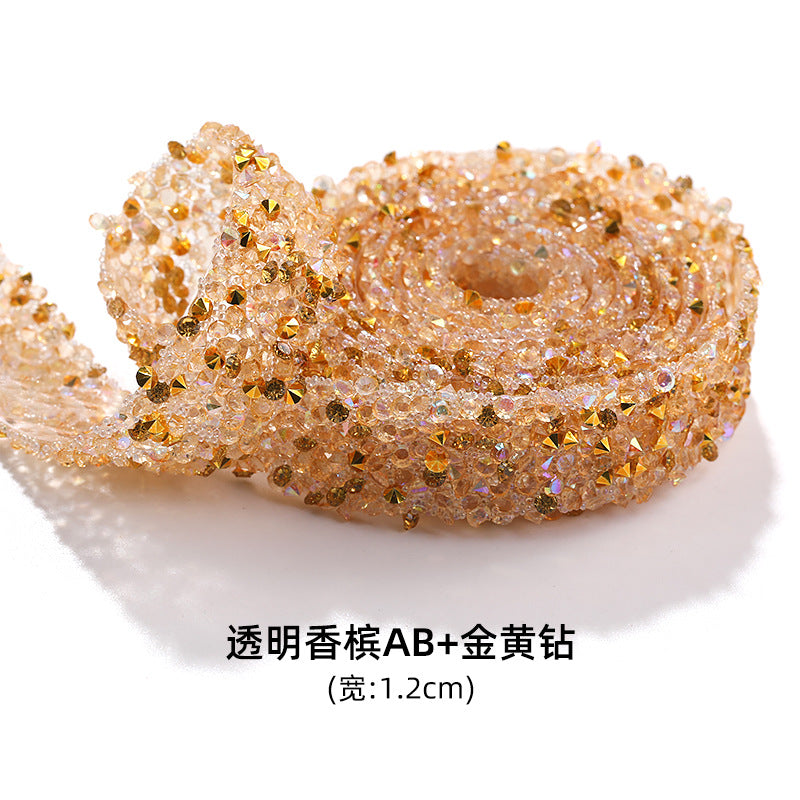 New colorful diamond strip, 1.2cm peel-off, instant adhesive gold resin diamond double-sided tape DIY shoe, bag, headband, accessories