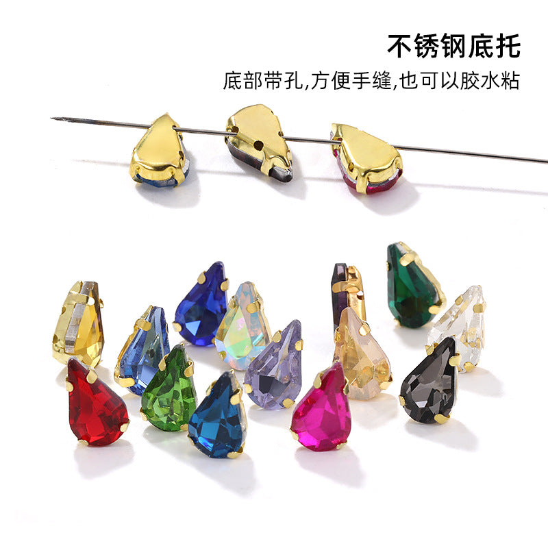 Gold-soled pointed waterdrop glass claw drill, standard cut shoe decorations, wedding dress accessories, crystal accessories, hand-stitched rhinestones with holes