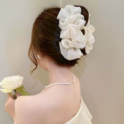 Korean high-end mesh bow claw clip for women, sophisticated and fashionable new back hair updo clip, shark clip