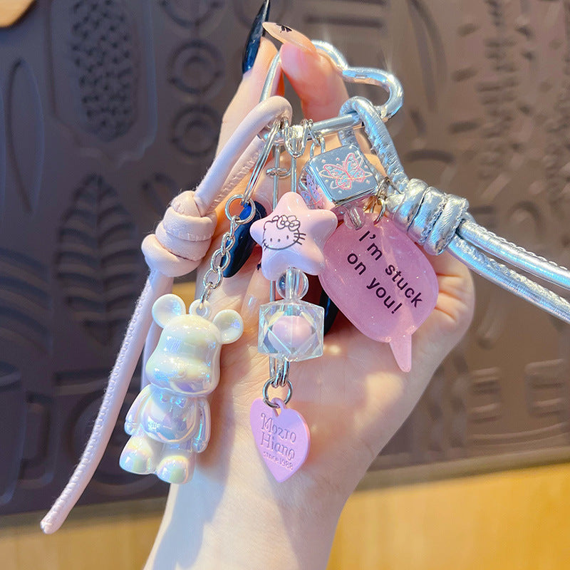 DIY pink alloy KT beaded bracelet keychain pendant accessories female couple miu tie bag keychain pendant