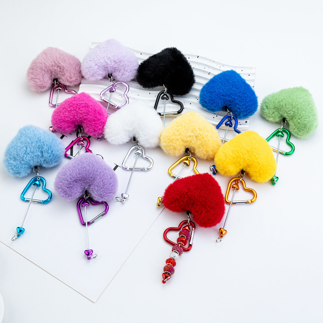 DIY Beaded Love Carabiner - Plush Pendant Love Lock Buckle Hairball Carabiner Wholesale