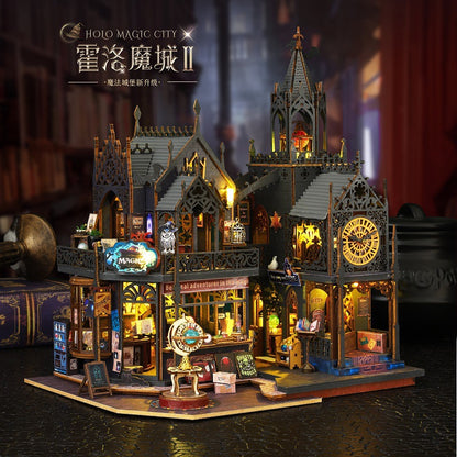 Jiate DIY Cottage Holo Demon City Upgraded Version 2nd Generation Wooden Hand-assembled Miniature Landscape Model Ornaments