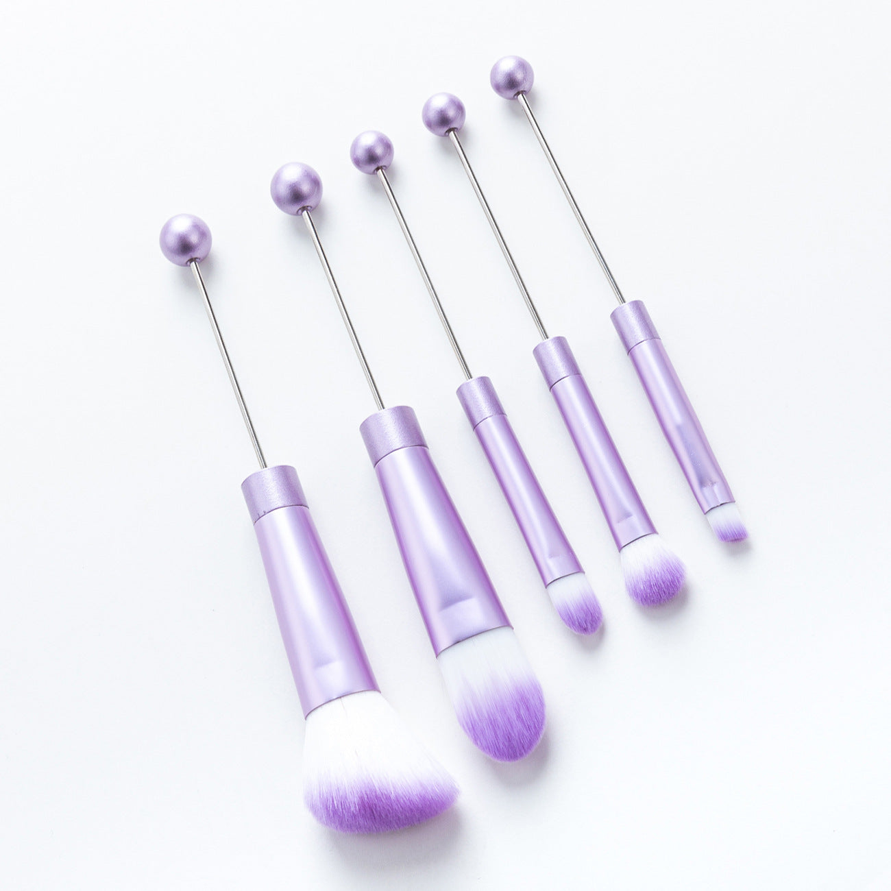 New 5 Pcs DIY Beaded Metal Handle Makeup Brush Set - Contour Concealer Eyeshadow Eyebrow Brush Wholesale