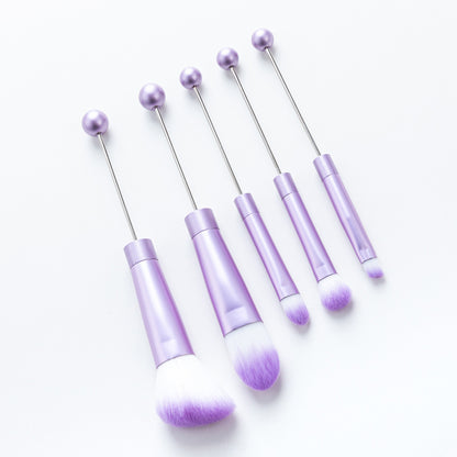 New 5 Pcs DIY Beaded Metal Handle Makeup Brush Set - Contour Concealer Eyeshadow Eyebrow Brush Wholesale