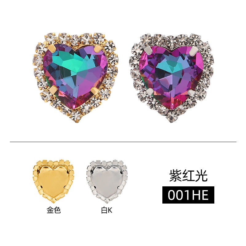 Heart crystal clasp electroplated peach heart trim crystal clasp crystal glass DIY hand-sewn rhinestone wedding dress clothing, shoes, bags