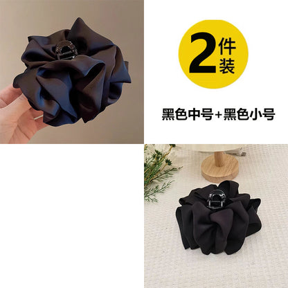 Black Satin Bow Claw Clip for Women, Premium 2026 New Cloud Bubble Hair Clip, Minimal Hair Volume, Shark Clip