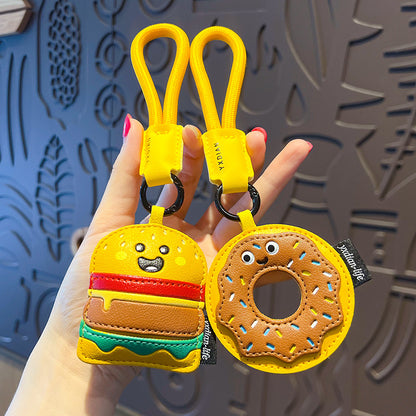 Creative PU leather simulation food keychain pendant couple hamburger car keychain bag pendant small gift