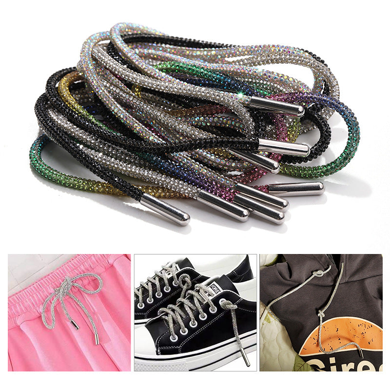 Crystal cord, drill rope, full diamond, ultra-glitter round soft tube, 6-row drill rope, coat strap, hat strap, shoelace, bag and pants strap, DIY accessory for accessories