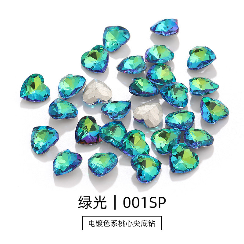 Love electroplating color peach heart pointed bottom diamond multi-color love crystal glass diamond wedding dress clothing shoe bag DIY accessories