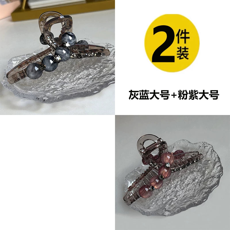 High-end look, small hair volume claw clip for women, 2026 new pearl rhinestone hair clip, back hair coil clip, shark clip headwear