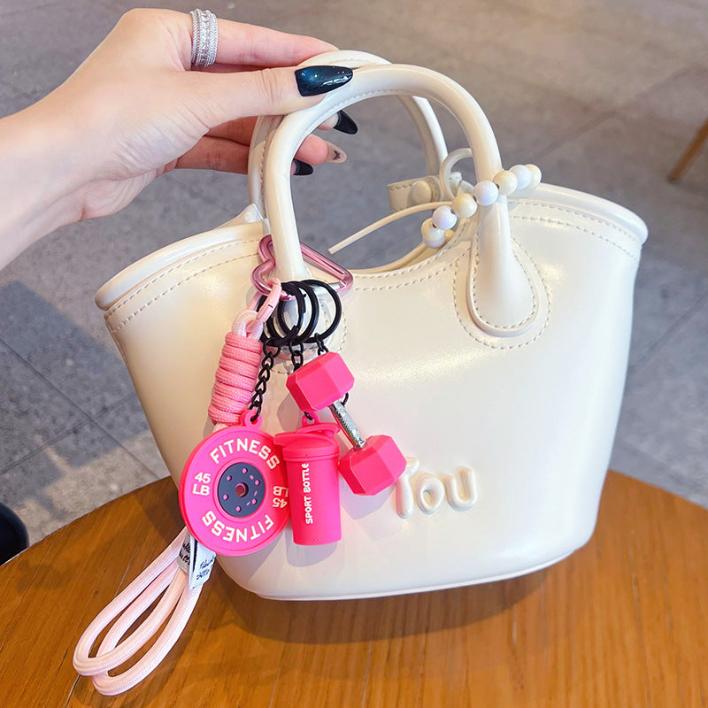 Creative DIY Sports Style Fitness Barbell Keychain Pendant Female Couple Miu Series Bag Pendant Keychain Accessories