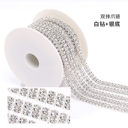 Cross-border new colorful double-row claw chain DIY accessories, diamond chains, gold and silver base, full roll diamond-mounted DIY clothing accessories