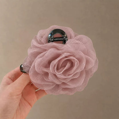 Large mesh claw clip for women, high-end 2026 new style back hair updo clip, floral hair grab clip, floral clip headwear