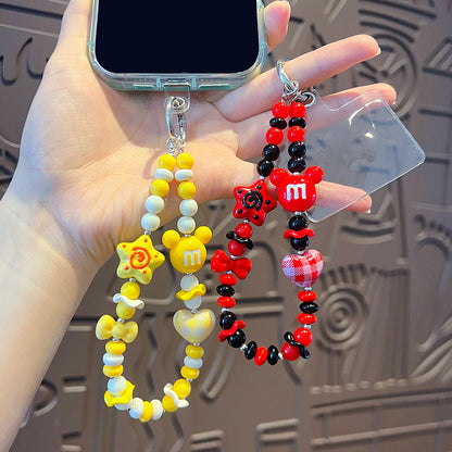 Handmade DIY Mickey Head Beaded Mobile Phone Chain Pendant Female Creative Dopamine Car Bag Keychain Pendant