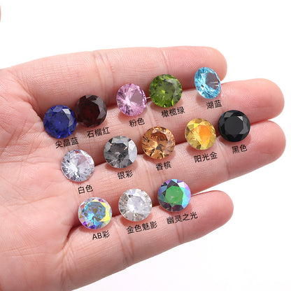 Cross-border round zircon bare stone, pointed bottom glass diamond, colored zircon sparkle, bright white zircon nail drill manufacturer
