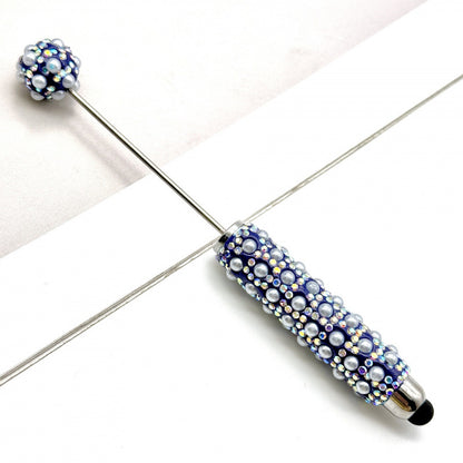 New pearl full diamond touch screen pen diy pearl capacitive touch ballpoint pen puzzle piercable bead cute pen wholesale