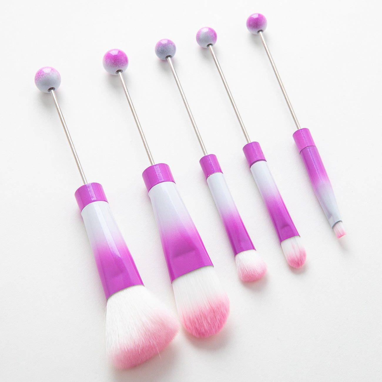 New 5 Pcs DIY Beaded Metal Handle Makeup Brush Set - Contour Concealer Eyeshadow Eyebrow Brush Wholesale