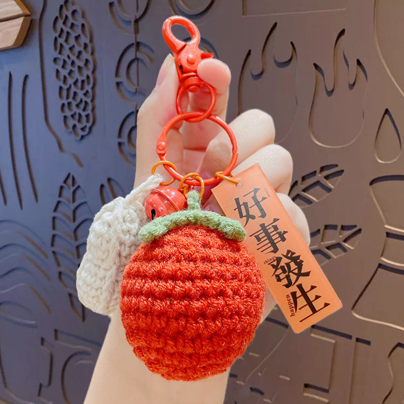 Creative plush weaving good things happen keychain small pendant cartoon crochet persimmon bag bag keychain small gifts