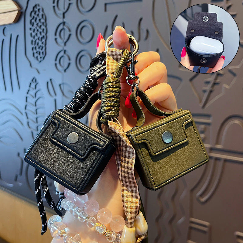 Creative miu PU leather headphone case keychain small pendant cute couple car keychain bag pendant