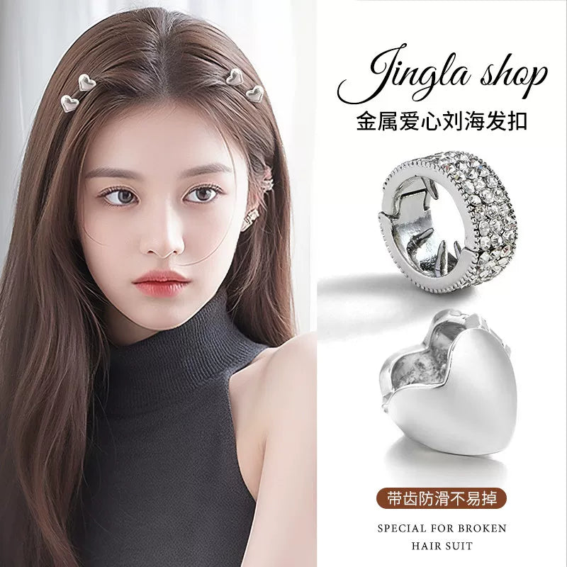 Silver heart-shaped metal hair clip for girls, princess hair mini clip, new style bangs side clip, hair accessory, children's braided hair buckle
