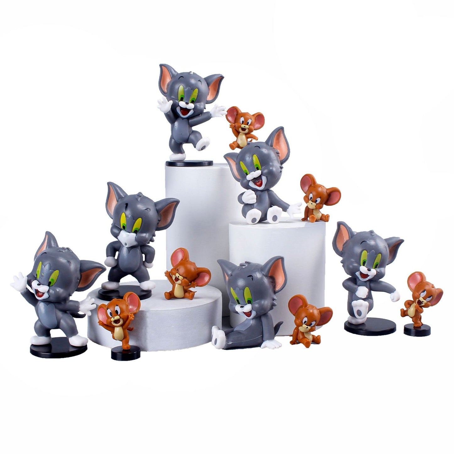 12 Tom Jerry Black Base Cute Cat and Mouse Good Friend Doll Figure Model Car Ornaments