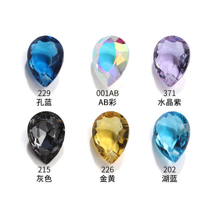 K9 High-End Waterdrop Single-Hole Glass Pendant with Perforated 10*14 Pointed Base Rhinestone Accessories for Wedding Dresses, Shoes, and Bags