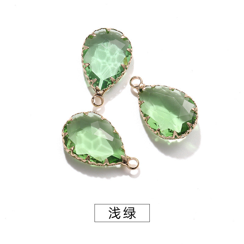13*18 Transparent Base Waterdrop Glass Diamond Copper Gold Border Flower Claw Single Hanging Diamond Necklace Pendant Clothing DIY Accessory